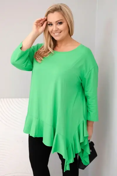 Kesi Włoski Dámská blůza Plus Size s bavlnou, volánem a ohrnutým rukávem světle zelená