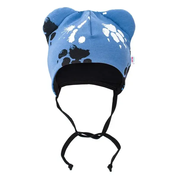 New Baby Kojenecká bavlněná čepička s oušky  tlapka modrá, vel. 74 (6-9m)