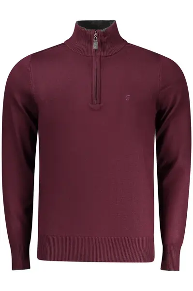 Pánsky červený sveter s polovičným zipsom