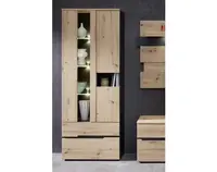 Vysoká vitrína s osvetlením Memphis, dub artisan/grafit%