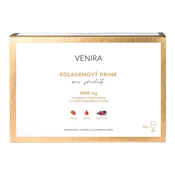 VENIRA kolagenový drink pro vlasy, nehty a pleť, mix 3 příchutí (jahoda, meloun, lesní plody), 30 sáčků