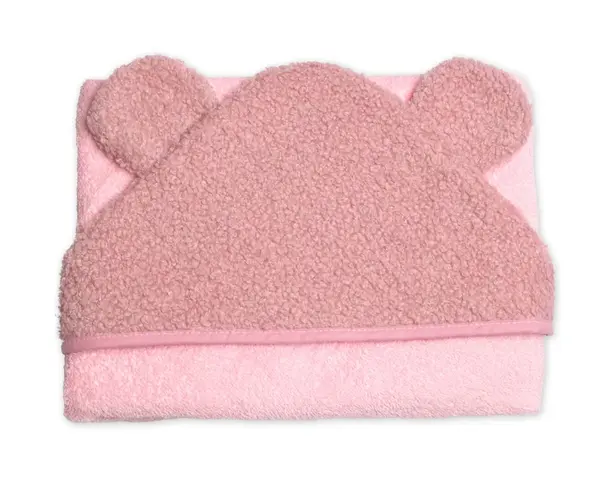 Baby Nellys Kojenecká osuška s kapucí a oušky Boucle 80x80cm, froté -  pudrově růžová