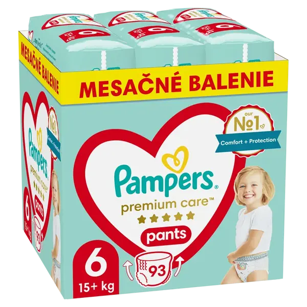 PAMPERS Premium Care Pants Plenkové kalhotky vel. 6, 15+ kg, 93 ks