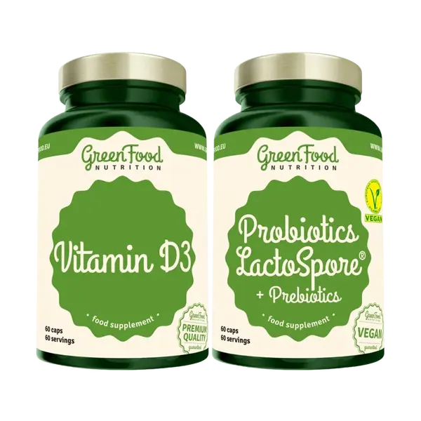 GREENFOOD NUTRITION Probiotics Lactospore® + Prebiotics +Vitamin D3 2 x 60 kapslí