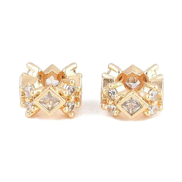 Brass Micro Pave Clear Cubic Zirconia European Beads