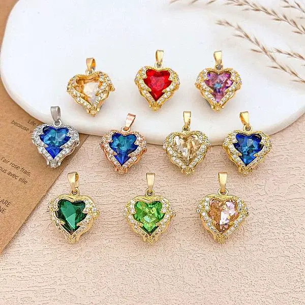 Brass Micro Pave Cubic Zirconia Pendants