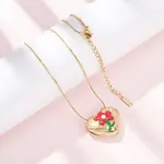 304 Stainless Steel Enamel Heart with Flower Pendant Necklaces for Women