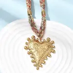304 Stainless Steel Heart Pendant Printed Silk Ribbon Necklaces for Women