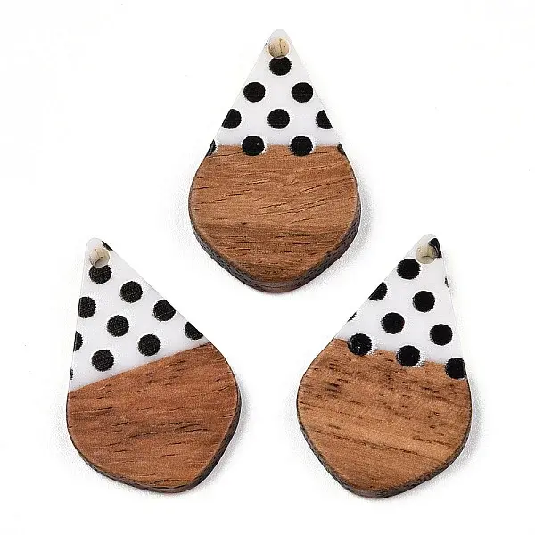 Printed Opaque Resin & Walnut Wood Pendants