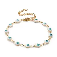 Enamel Oval with Evil Eye Link Chains Bracelet