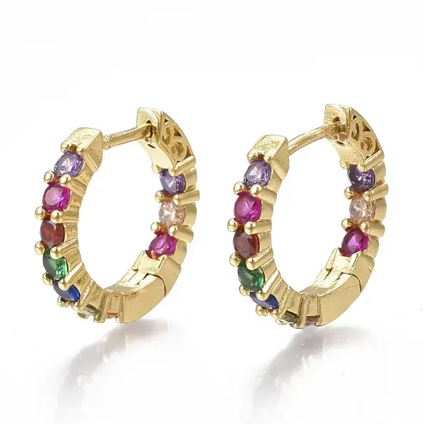Brass Micro Pave Cubic Zirconia(Random Mixed Color) Hoop Earrings