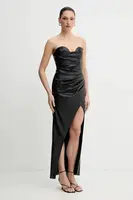 Šaty Bardot černá barva, maxi, přiléhavé, 60141DB