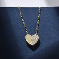925 Sterling Silver Micro Pave Clear Cubic Zirconia Heart Pendant Necklaces for Women