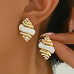 201 Stainless Steel Enamel Seashell Stud Earrings for Beach Vacation Style