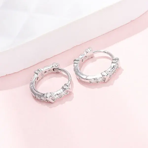 Ring with Letter X 925Sterling Silver Micro Pave Clear Cubic Zirconia Hoop Earrings for Women