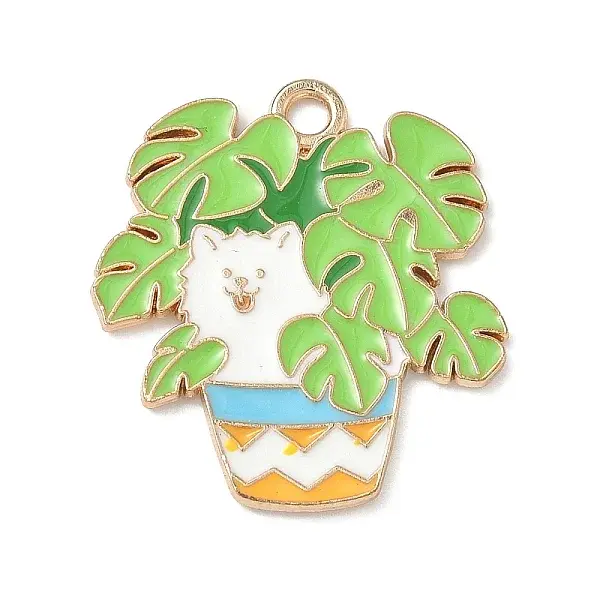 Small Potted Plant with Dog Alloy Enamel Pendants