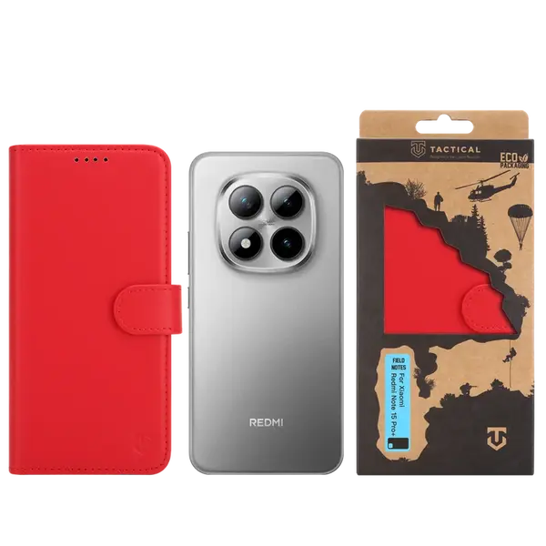 Flipové pouzdro Tactical Field Notes pro Xiaomi Redmi Note 15 Pro+ 5G, červená