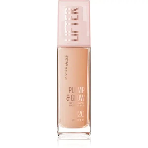 MAYBELLINE NEW YORK Lifter Plump & Glow rozjasňující make-up pro přirozený vzhled odstín 120 30 ml