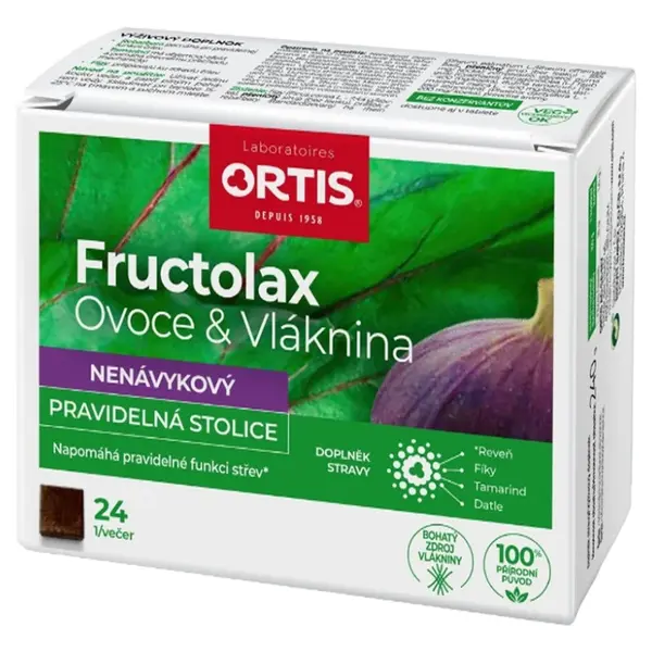ORTIS Fructolax ovoce & vláknina 24 žvýkacích kostek, poškozený obal