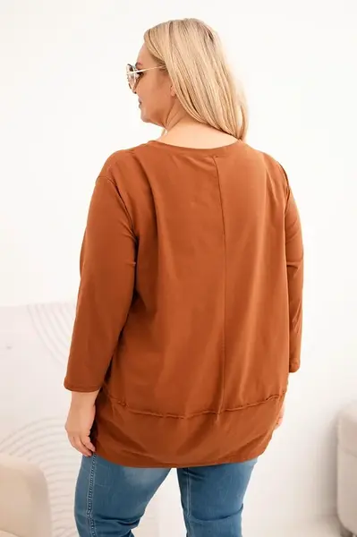 Kesi Dámská blůza Plus Size z bavlny s ozdobnými knoflíky a ohrnovacími rukávy camelová