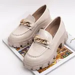 Resti Light beige women's lacquered half shoes with chain Ginevra - Footwear