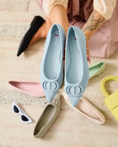 Resti Blue women's pointed-toe ballerinas with embellishment on the nose Tidita