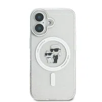 Zadní kryt Karl Lagerfeld IML Glitter Karl and Choupette MagSafe pro Apple iPhone 16, transparentní