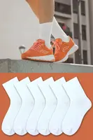 77603 Dewberry Set of 6 Pairs Tennis Length Plain Socks-WHITE