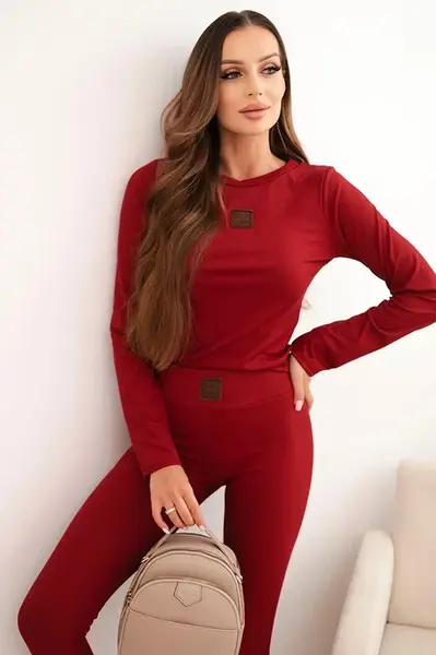 Kesi Włoski Dámská bavlněná souprava s dlouhým rukávem a legínami bordó