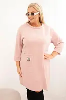 Kesi Włoski Dámské šaty Plus Size máslo s kapsou a rukávem 3/4 pudrově růžová