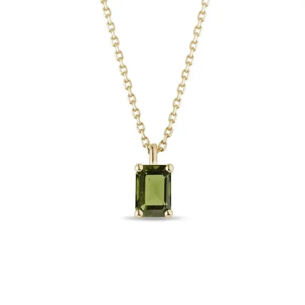 Náhrdelník ze žlutého zlata s vltavínem v brusu octagon KLENOTA