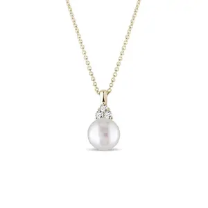 Náhrdelník se sladkovodní perlou a brilianty ve žlutém zlatě KLENOTA