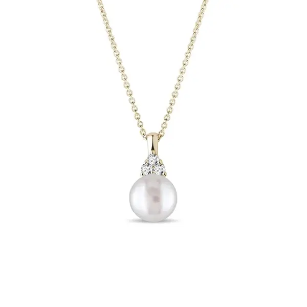 Náhrdelník se sladkovodní perlou a brilianty ve žlutém zlatě KLENOTA