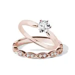 Elegantná svadobná obrúčka a zásnubný prsteň z ružového zlata KLENOTA