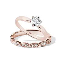 Elegantná svadobná obrúčka a zásnubný prsteň z ružového zlata KLENOTA