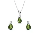 Súprava šperkov z bieleho zlata s vltavínmi a diamantmi KLENOTA