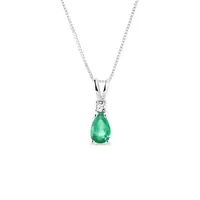 Přívěsek z bílého zlata se smaragdem a briliantem KLENOTA