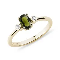 Prsten s vltavínem a bezel diamanty ve žlutém zlatě KLENOTA