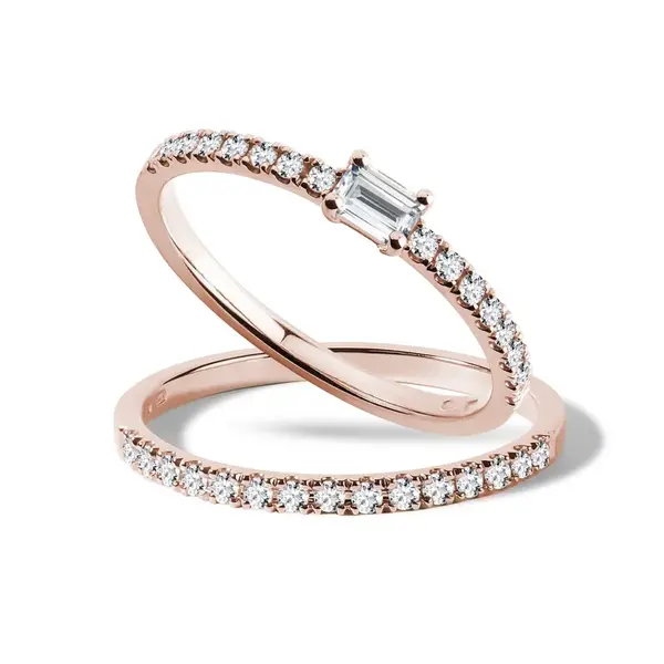 Romantický set prstenů s diamanty ve 14k růžovém zlatě KLENOTA