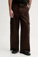 Bavlněné kalhoty Kenzo pánské, hnědá barva, ve střihu cargo, FF55PA2449GF.90