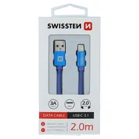 Datový kabel Swissten Textile USB/USB-C, 2,0m, modrý