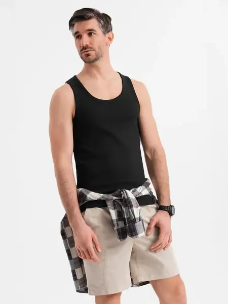 Ombre Men's cotton basic t-shirt with straps - black