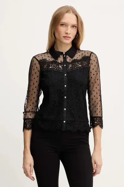 Košile Morgan dámská, černá barva, regular, s klasickým límcem, TEREZA