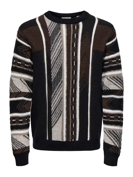 Only & Sons Sveter 'ONSRISE'  tmelová / tmavohnedá / čierna / biela