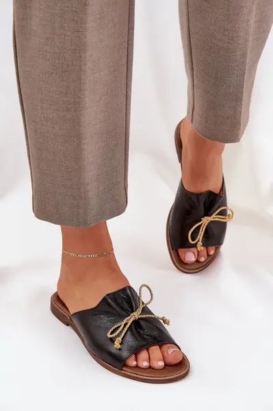 Boto Kožené Ploché Elegantní Pantofle S Mašlí Lewski 3572 Černé