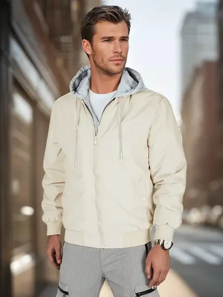 Pánská bomber bunda s kapucí bílá