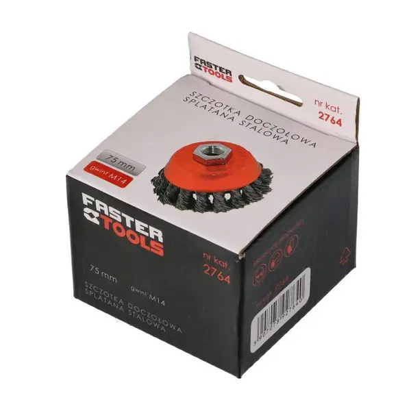 Kartáč drátěný čelní copánkový ocelový, závit M14 125 25, FASTER TOOLS
