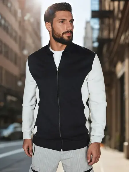 Bluza męska rozpinana za stójką czarna Dstreet