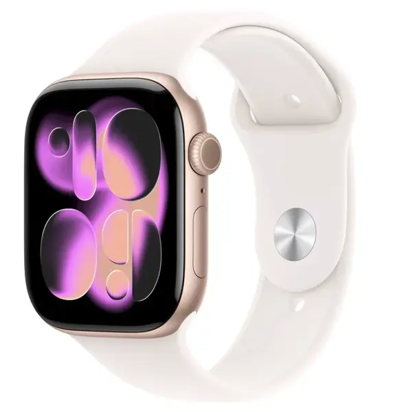 APPLE Watch 11 GPS + Cellular 42mm růžově zlatý hliník - světle ruměný sportovní řemínek - S/M