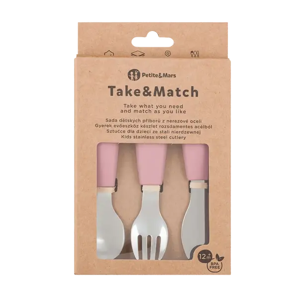 PETITE&MARS Sada příborů z nerezové oceli Take&Match Dusty Rose 12m+